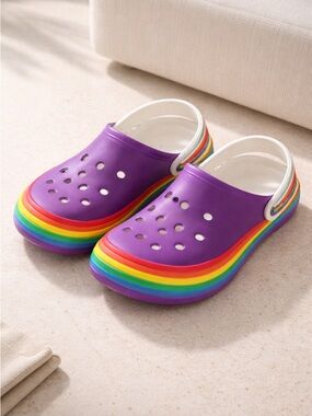 EUC CROCS Adult Unisex Classic Rainbow Clogs Sandals Shoes - Men 9 - Women 11